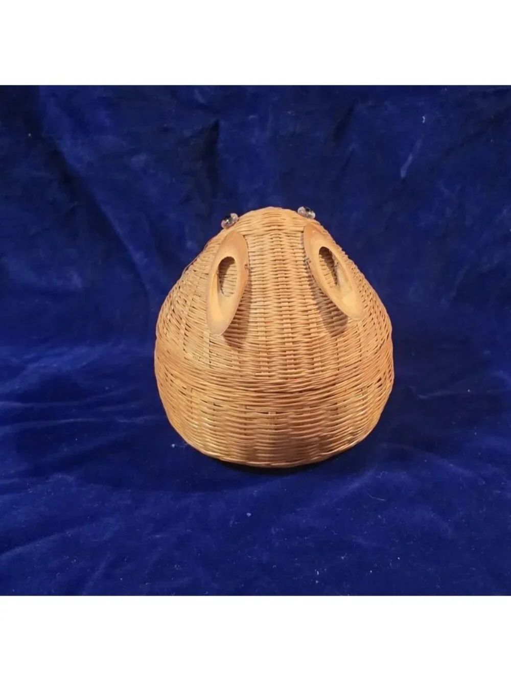 Vintage Woven Wicker Lidded Bunny Basket with Ceramic Liner 4.5